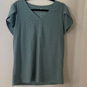 Elegant Teal Eyelet Women's Top
